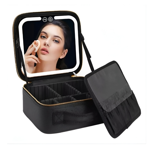 Cosmetiquera Espejo Luz Recargable Negro