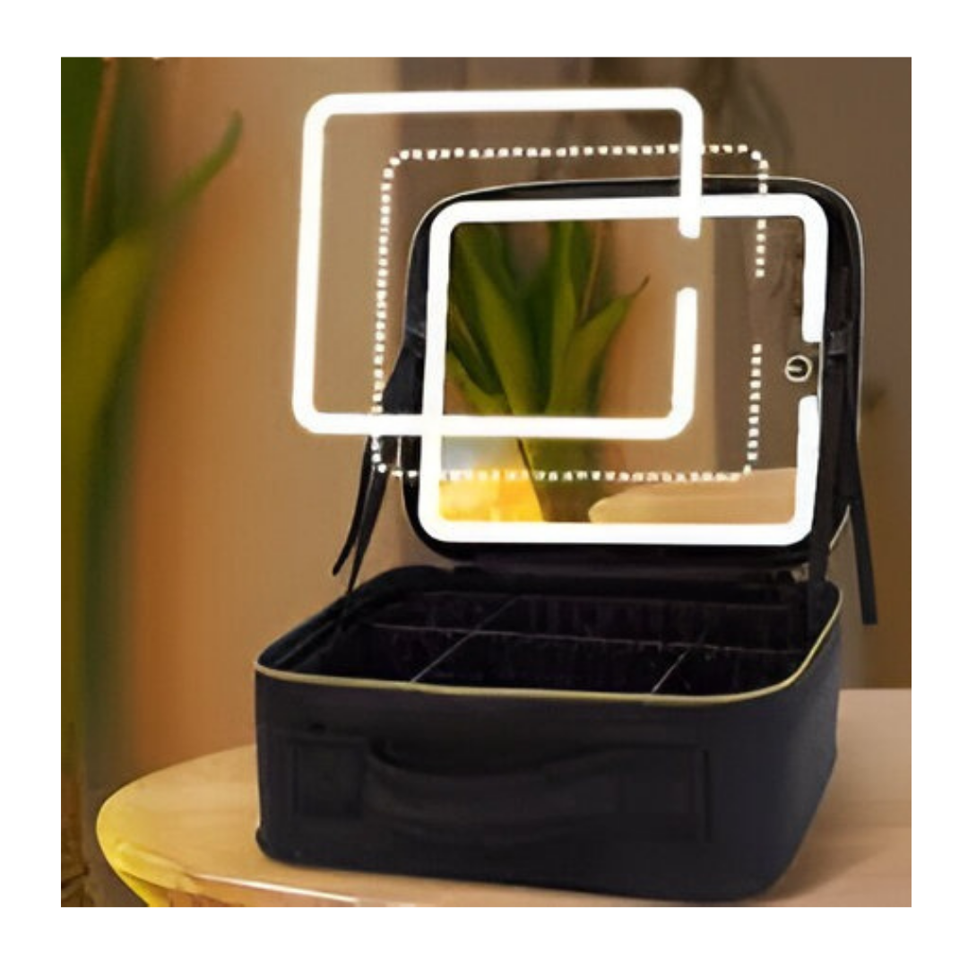 Cosmetiquera Espejo Luz Recargable Negro